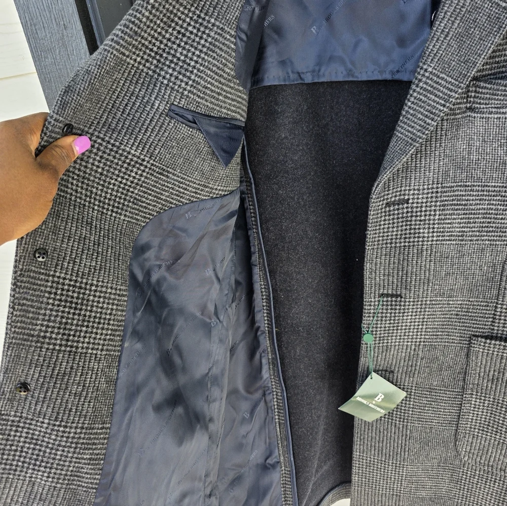 $495 B by Brooks Brothers Men's Plaid Wool Double-Face Overcoat Jacket Size 44S